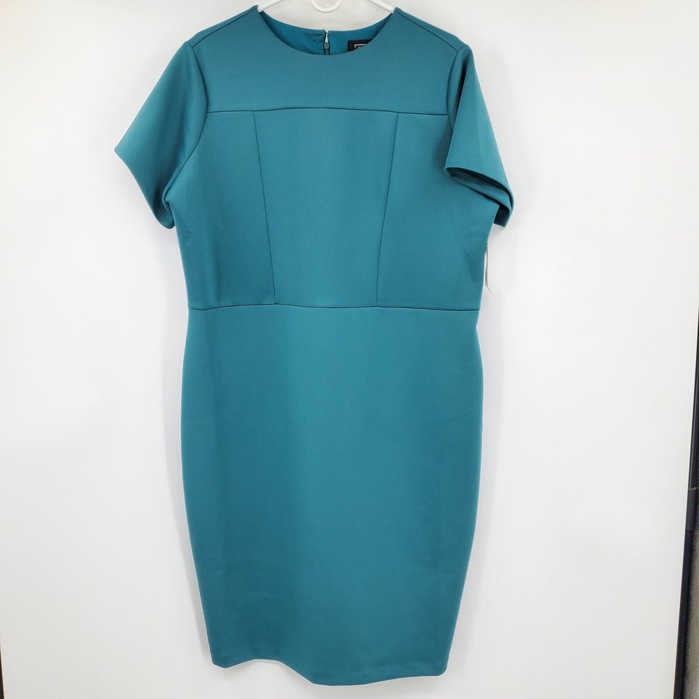 NWT Alexia Admor Teal Scuba Sheath Midi Dress Short‎ Sleeve Plus Size 2X Career